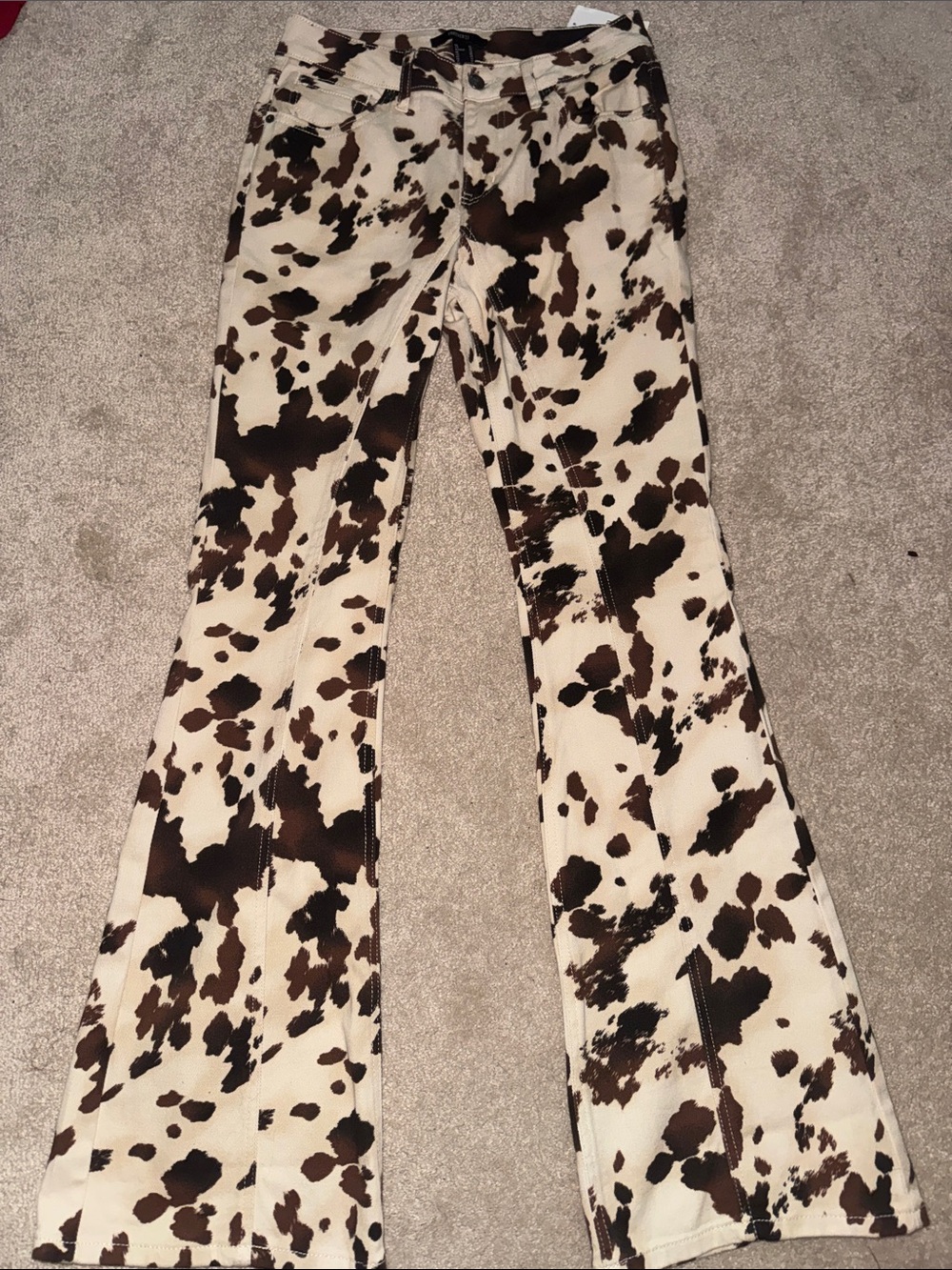 Women’s Cow-Print Flare Pants in Brown & Cream